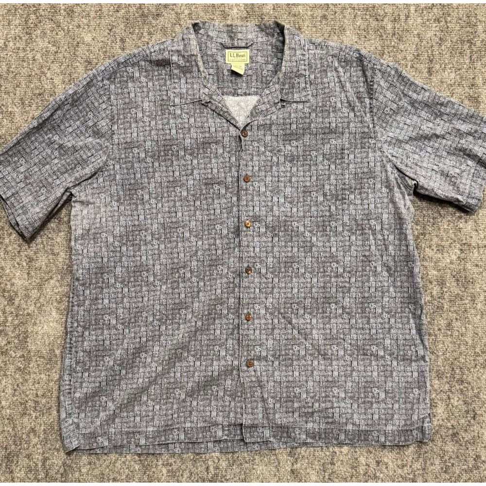 L.L. Bean Short Sleeve Button Up Hawaiian Aztec Mayan - Blue XL Regular - 0 HYQ7